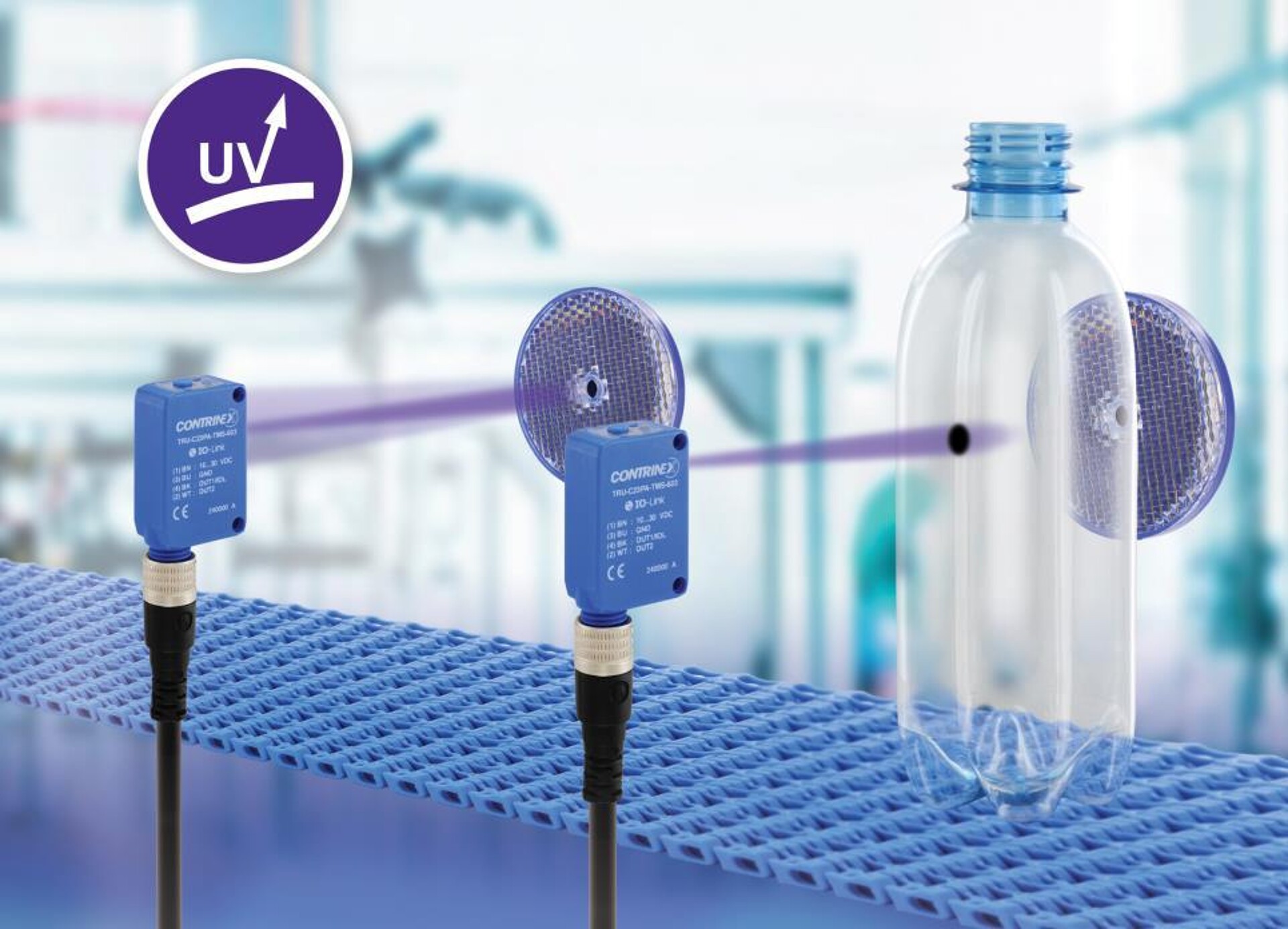 Der photoelektrische Sensor TRU-C23 nutzt UV-Licht und erkennt zuverlässig Objekte mit hoher Zuverlässigkeit. (Foto: Contrinex) 