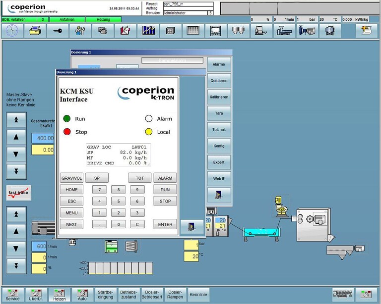 Mit der neuen Extrudersteuerung CSpro lassen sich jetzt zentral angeschlossene Dosierstationen oder andere Peripheriesysteme visualisieren und steuern. (Abb.: Coperion)