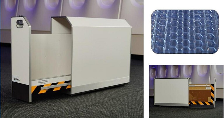 Ein leichtes Flugzeuginnenraummodul aus Verbundwerkstoff, bei dem thermoplastische Wabenkerne für Stabilität, geringes Gewicht und hohe Feuerbeständigkeit eingesetzt werden, wird auf der JEC gezeigt. (Fotos: EconCore)