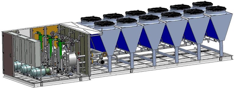 In der gelieferten Kälteanlage arbeiten drei eigenständige Maschinen in einem kompakten Gehäuse. (Abb.: GCM)
