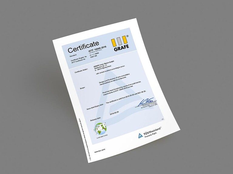 Mit der Zertifizierung nach IATF 16949 hat sich Grafe erneut erfolgreich als Hersteller und Entwickler von Farbmasterbatchen für die Automobil-Industrie qualifiziert. (Foto: Grafe)
