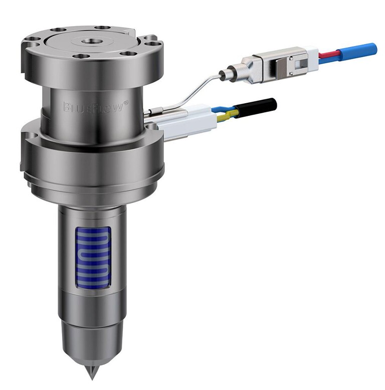 Die BlueFlow-Heißkanaldüsen Typ SHF sind mit Schmelzekanal-Durchmesser von 5 und 6 mm und in den Längen 50, 60, 80, 100 mm verfügbar. (Foto: Günther)