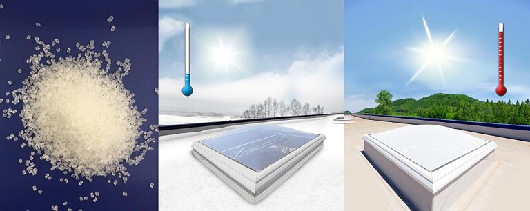 Das Masterbatch Acrysmart verändert die Lichtdurchlässigkeit von PMMA in Abhängigkeit von der Umgebungstemperatur. (Foto/Abb.: Quarzwerke)