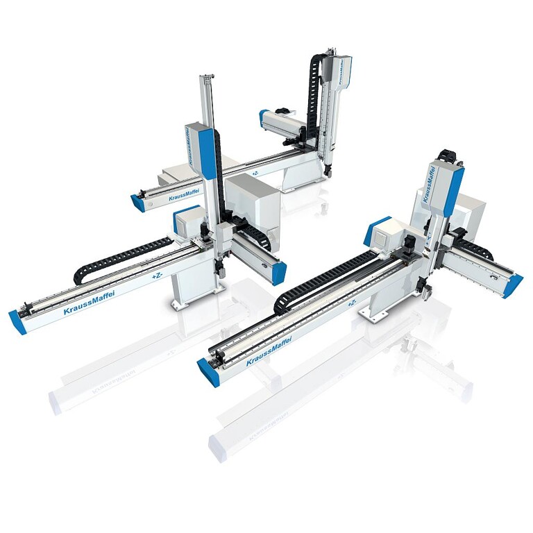 Premiere zur Fakuma: Die neue LRX-Kleinroboter-Generation von Krauss Maffei überzeugt durch progressives Design und hohe Flexibilität. (Foto: Krauss Maffei)