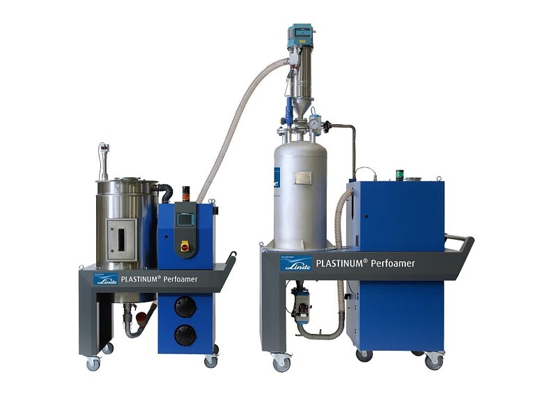 Die Fertigungszelle Plastinum Perfoamer ermöglicht es, das für Plastinum Foam Injection Moulding erforderliche Prozessequipment problemlos in vorhandene Spritzgießanlagen zu integrieren. (Foto: Linde)
