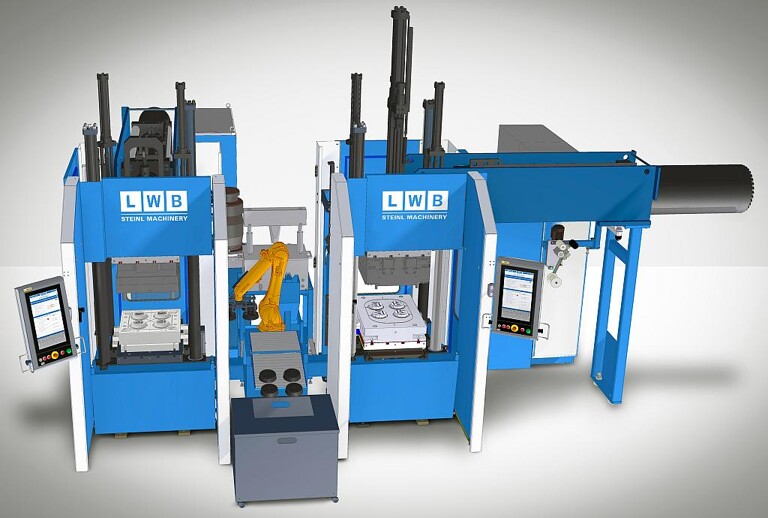 Zentrales LWB-Exponat wird die Performance-Produktionszelle sein, in der zwei gleich große Vertikal-Spritzgießmaschinen den gleichen Formteil mit unterschiedlicher Spritzaggregate- und Kalkanaltechnik, sowie unterschiedlicher Antriebstechnik produzieren werden. (Foto: LWB-Steinl)