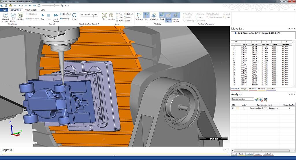 Verbesserte Abtragssimulation mit Werkzeugweganalyse in der CNC Simulation. (Abb.: Mecadat)