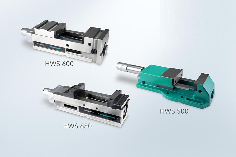 Die mechanischen Hochdruckspanner HWS 650 und HWS 600 sowie der mechanische Hochdruck-Maschinenschraubstock HWS 500. (Foto: Meusburger)