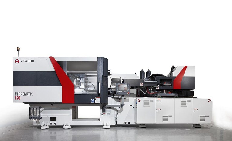 Eine Ferromatik F120 produziert zur Fakuma auf einem kombinierten Ein- und Zweikomponentenwerkzeug. (Foto: Milacron)