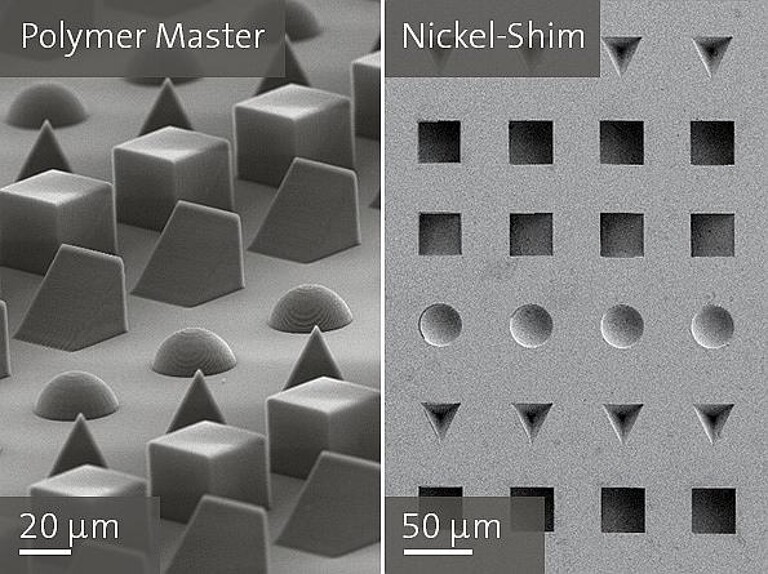 Das Nickel-Shim wurde von einer gedruckten Polymerstruktur abgeformt. (Foto: Nanoscribe)