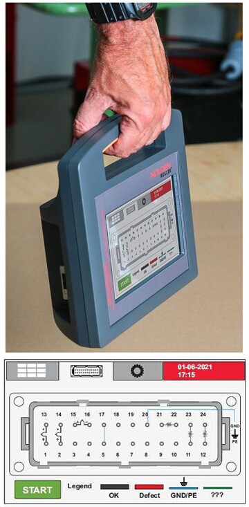 Nolden präsentiert den ein kleines handliches Testgerät namens MouldExpert. (Foto: Nolden)