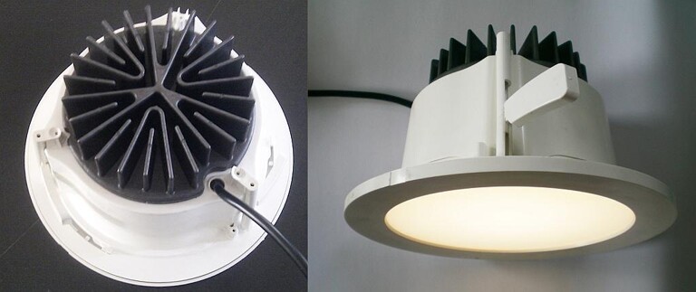 In den 32,4-W-LED-Lampen ersetzen Kühlkörper aus wärmeleitfähigem Kunststoff das bisher eingesetzte Aluminium. (Foto: PolyOne)
