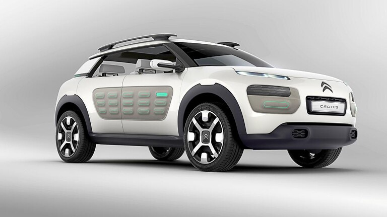 Der C4-Cactus mit Airbumps: Das Concept Car zeigt, wie zukünftige Fahrzeuge der Modellreihe inklusive luftgepolsterter Türbeplankung aussehen könnten. (Foto: PSA)