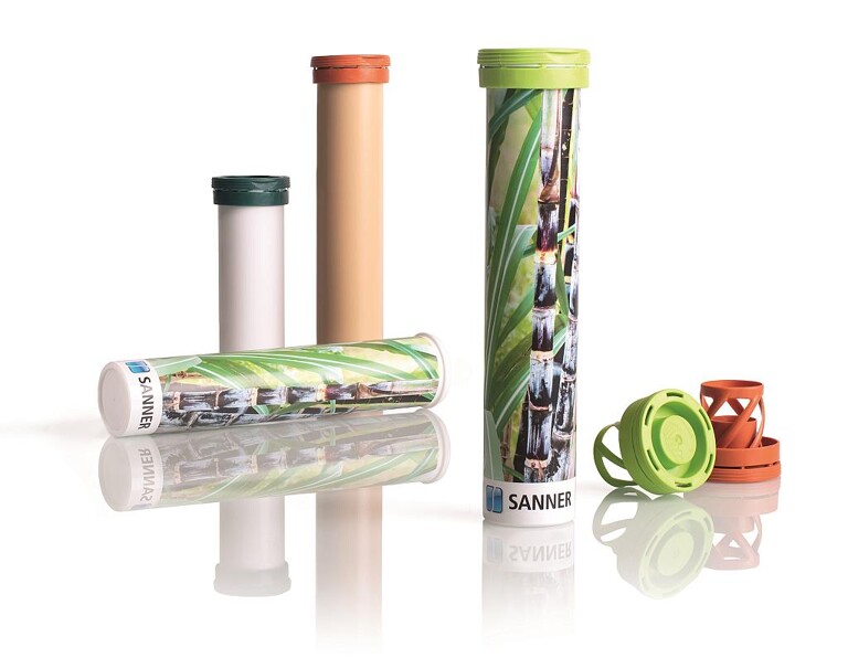 Die neue Brausetablettenverpackung Sanner BioBase besteht zu über 90 % aus biobasiertem Material. (Foto: Sanner)