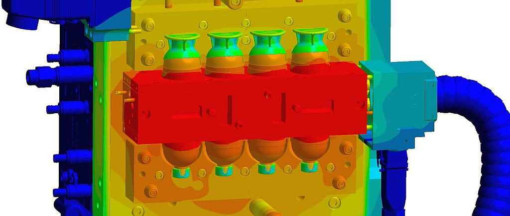 Die Prozessauslegung des 2K-Eierbechers auf der umgerüsteten 1K-Maschine erfolgte vorab mit Sigmasoft Virtual Molding. (Abb.: Sigma)