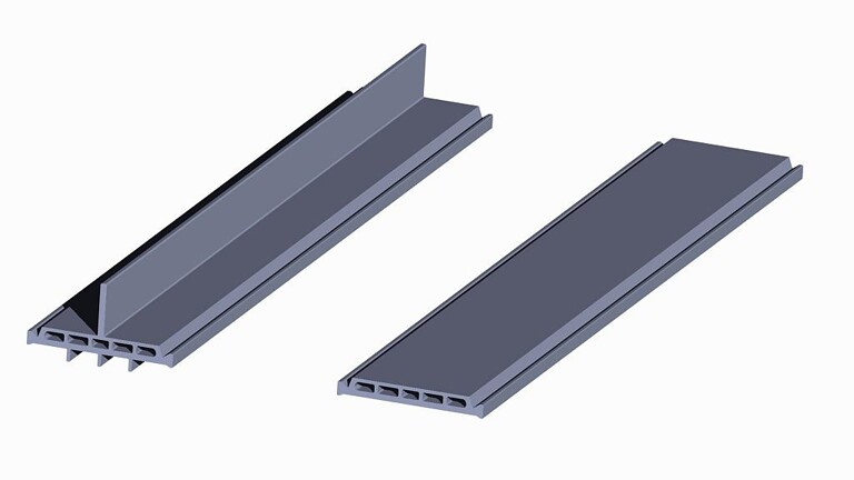 Aus High-Temp PVC extrudierte Verstärkungsrippen für Verbundbauteile zur thermischen Trennung von Aluminiumprofilen in Tür- und Fensterkonstruktionen. (Foto: SLS)