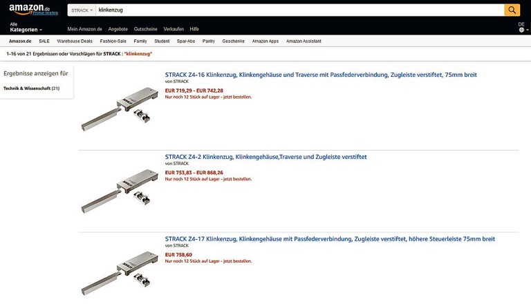 Klinkenzüge von Strack sind ab sofort auch über Amazon Business erhältlich. (Abb.: Amazon)