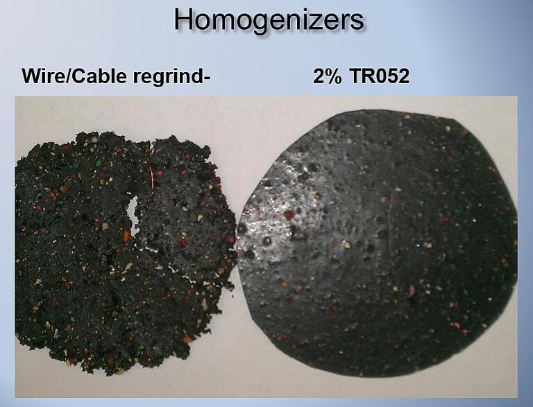 Erfolgreiche Draht-/Kabel-Mahlguthomogenisierung mit 2 % Struktol TR052. (Fotos: Struktol)