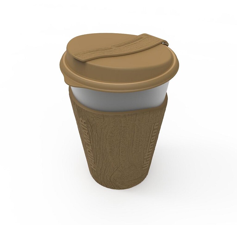 Wiederverwendbarer Coffee-to-go-Becher, hergestellt durch eine Kombination aus 3K-Spritzgießen und Strukturschäumen. (Foto: Haidlmair)