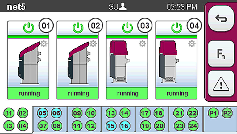 Bildschirm der Steuerung Teachbox basic mit Fördergeräte-Anzeige. (Abb.: Wittmann)
