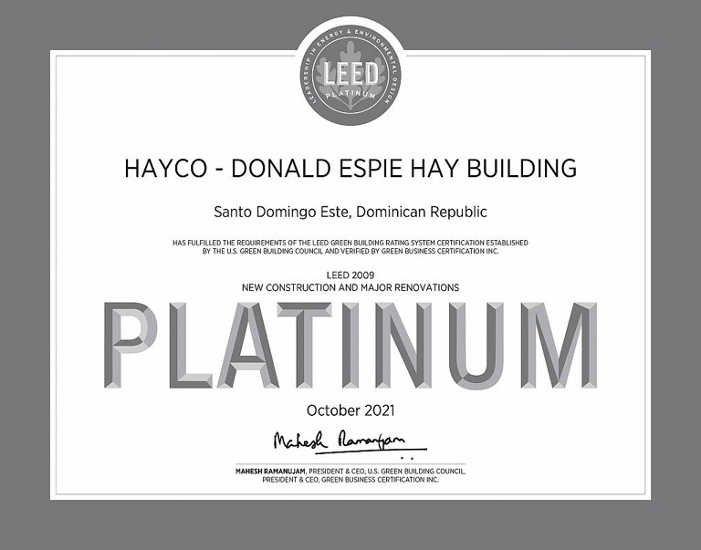 LEED-Platin-Zertifikat (Foto: Hayco)