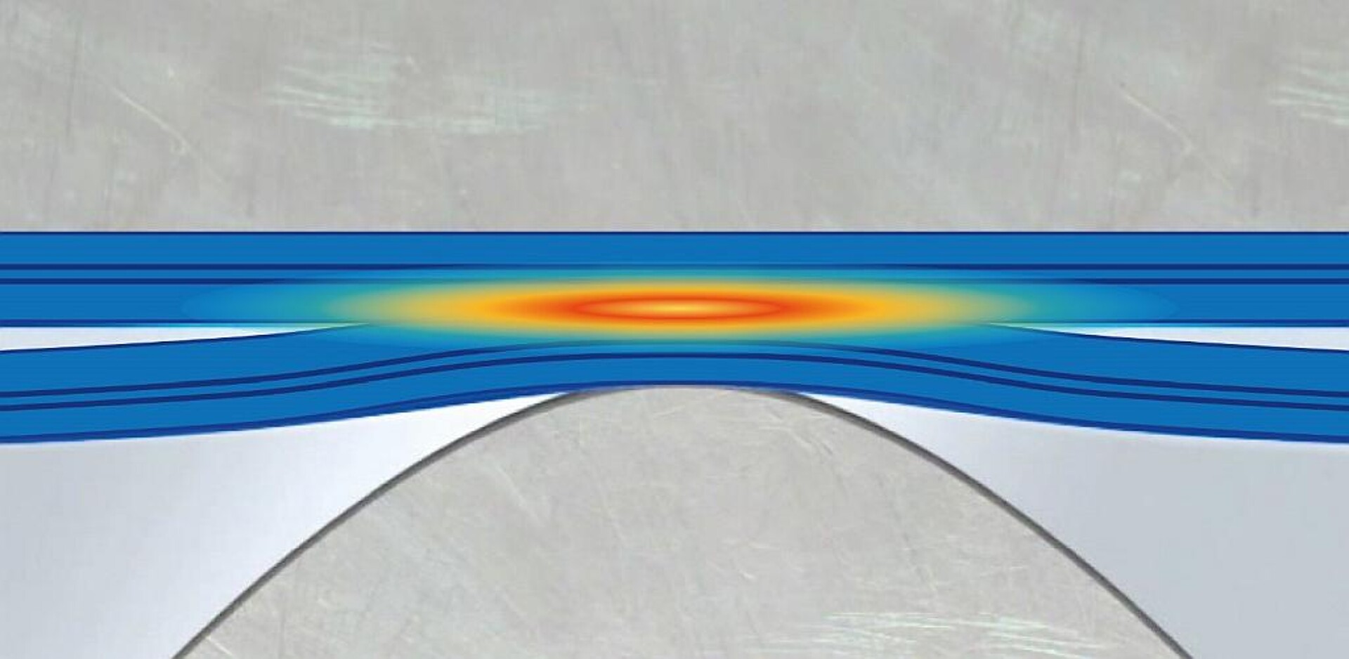 In der schematischen Darstellung des Siegelprozesses erkennt man, dass sich die Folien des Monomaterials (in blau dargestellt) durch Eintrag der Ultraschallvibration nur von innen heraus erhitzen. (Abb.: Herrmann Ultraschalltechnik)