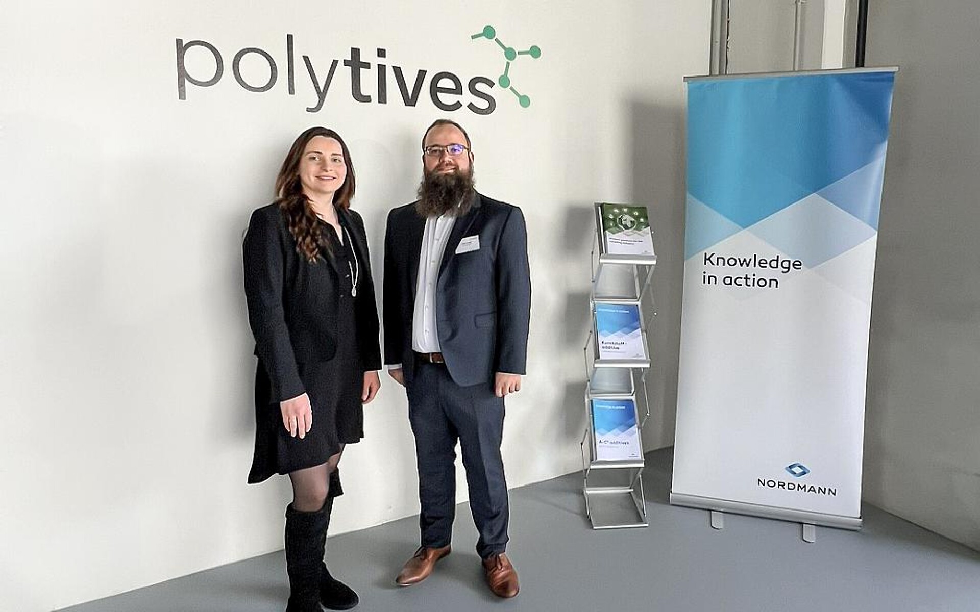 Dr. Irina Fink, Technical Sales & Product Manager Polymer Additives, Nordmann und Oliver Eckardt, Gründer und Geschäftsführer Polytives. (Foto: Polytives)