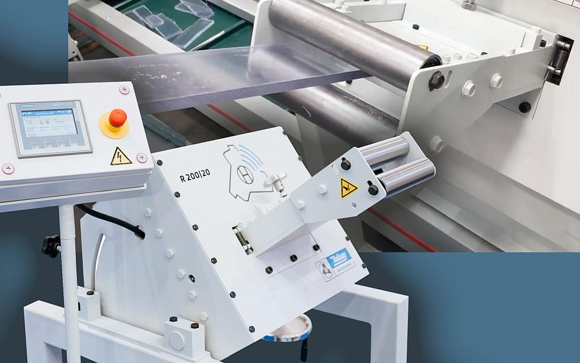 Per Touch-Display lassen sich die Zykluszeiten der mit einem Servo-Getriebemotor ausgestatteten Randbeschnittanlage R 200/20 von Hellweg jetzt frei vorgeben. (Foto: Hellweg Maschinenbau)