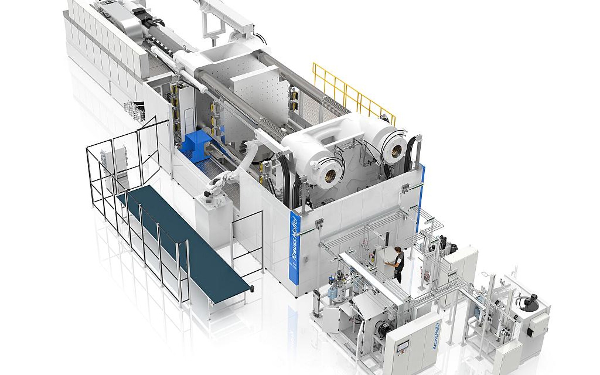 Die Laboranlage besteht aus eine MXW-Spritzgießmaschine mit 45.000 kN Schließkraft und zwei Dosieranlagen RimStar. (Foto: KraussMaffei)