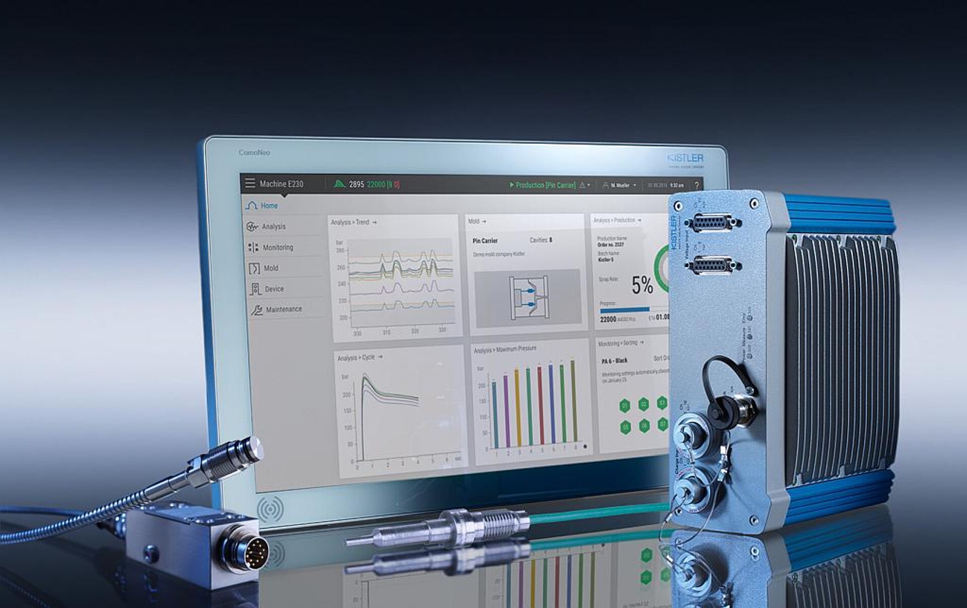 Mit der neuen Version des ComoNeo Systems zur Prozessüberwachung können Anwender mithilfe des neuen Multiflow-Features ihren Spritzgießprozess homogenisieren. (Foto: Kistler)