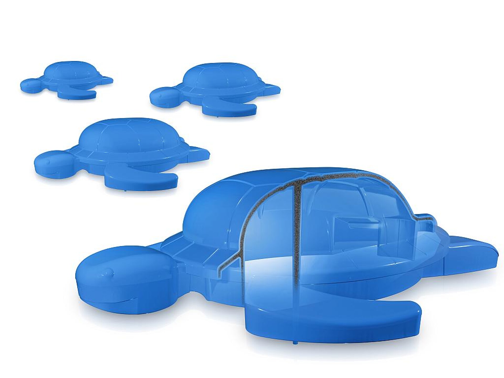 Ressourcen sinnvoll nutzen: Die Schildkröte besteht aus einem Kern aus mechanisch rezykliertem PC/ABS und einer hochwertigen Außenschicht aus chemisch rezykliertem ABS. (Foto: KraussMaffei)