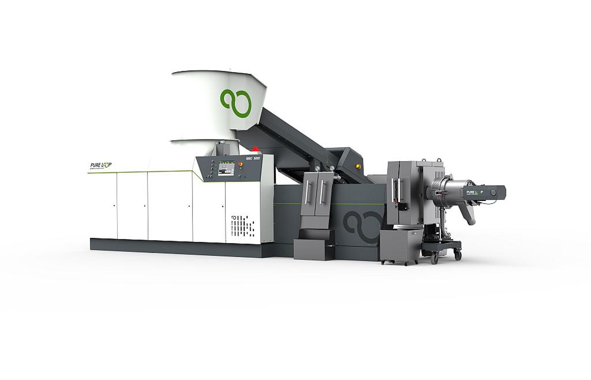 Die integrierte Shredder-Extruder-Kombination Isce evo verwandelt Produktionsausschuss zu Regranulat, das wieder in den Kreislauf zugeführt werden kann. (Foto: Pure Loop)