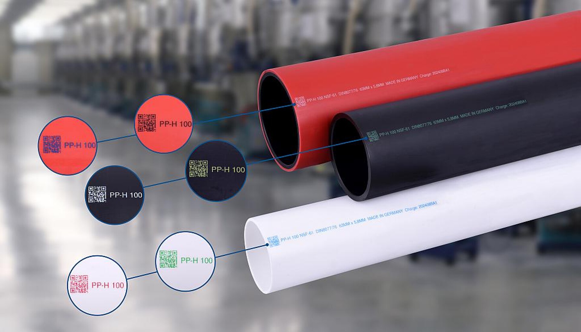 Farbige Rohrkennzeichnung, dauerhaft und kontraststark mit Spezialtinte. (Foto: Rea)