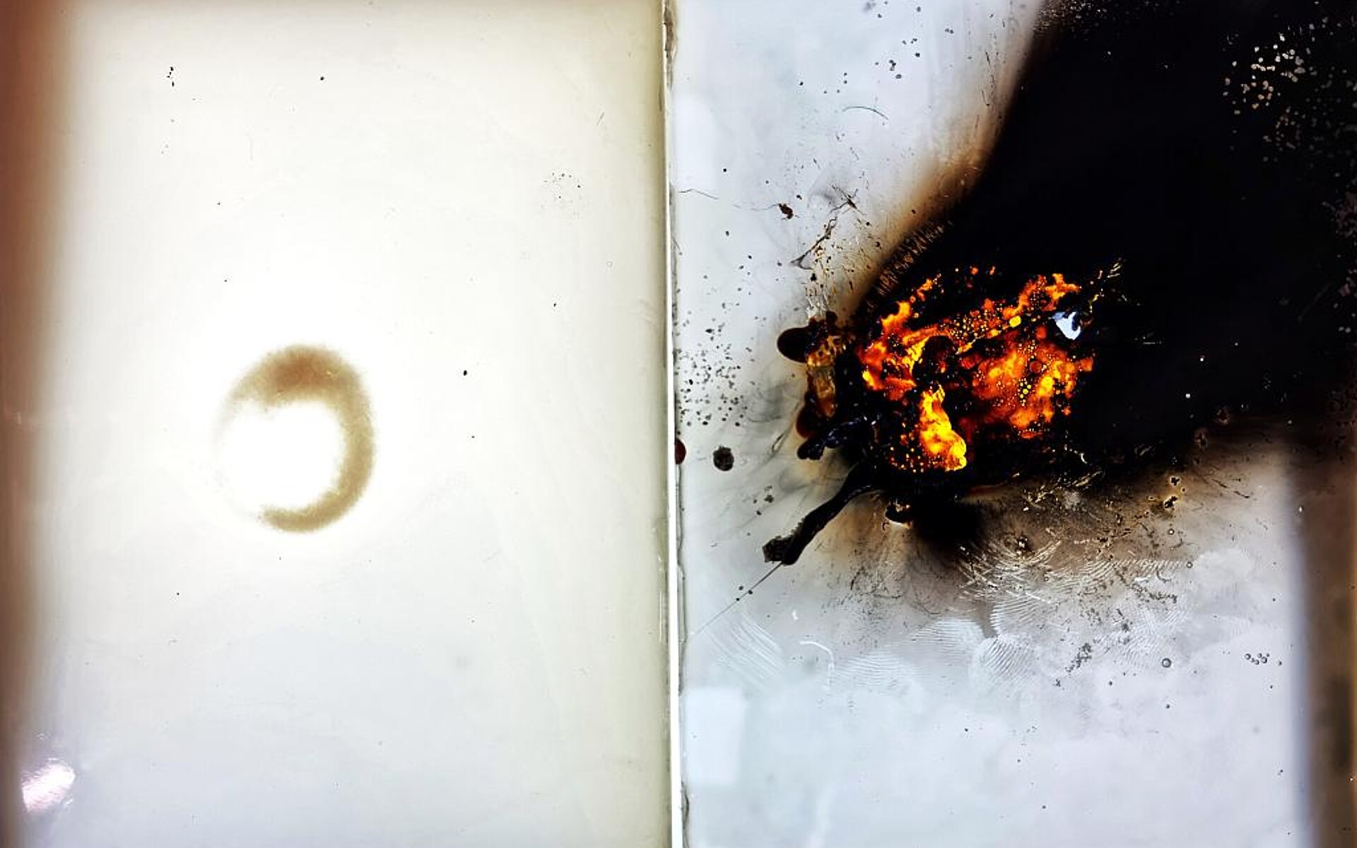 Duroplast-Musterplatten mit Luvogard HF P70 (l.) und ohne (r.) nach hausinterner Brennprüfung. (Foto: Lehvoss)