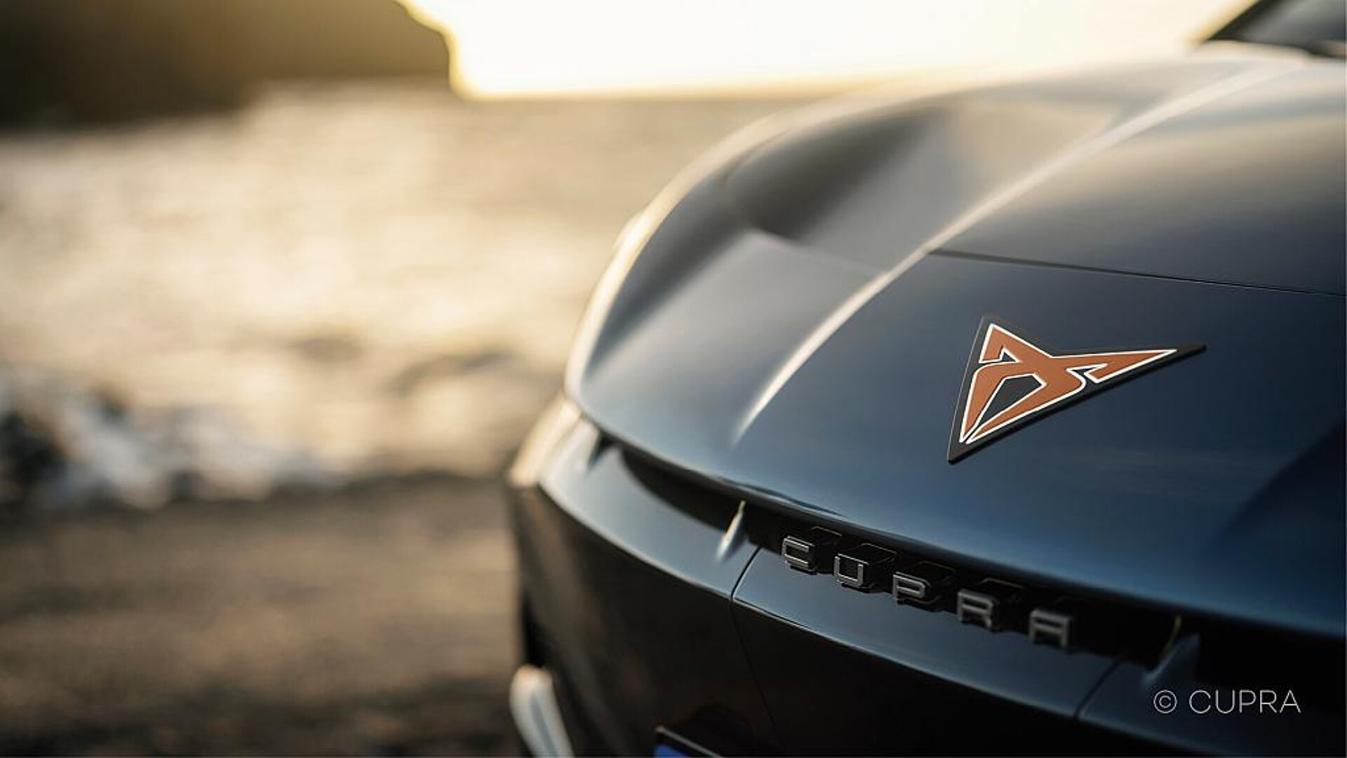 Das kupferfarbene Cupra-Logo auf der Motorhaube des Elektro-SUVs Tavascan hat eine Kontur aus lichtstreuendem Plexiglas Softlight, die in der Dunkelheit gestochen scharf leuchtet. (Foto: Cupra)