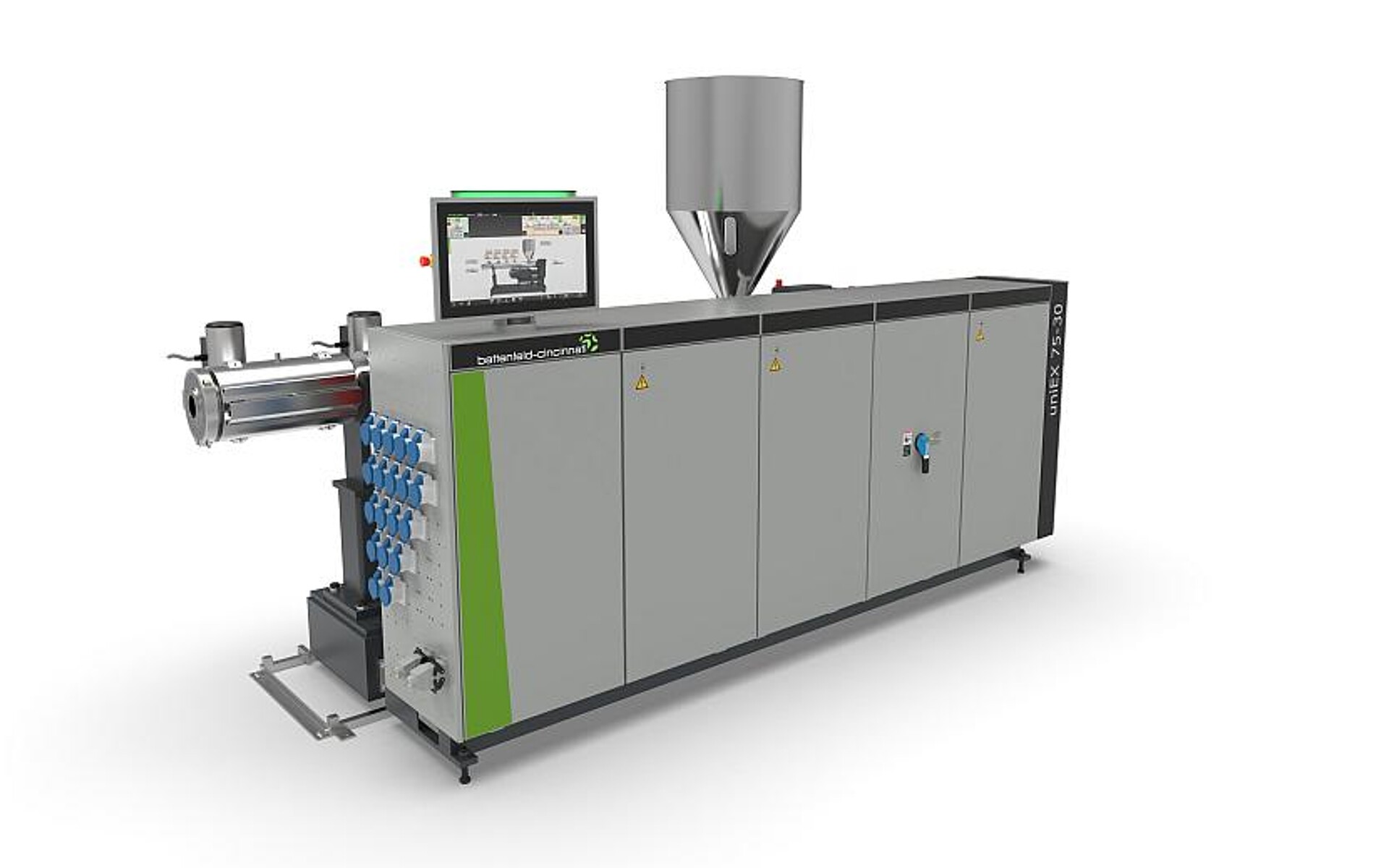 Die Extrusionslinie uniEX 75-30 von battenfeld-cincinnati ist mit einem neuen Steuerungssystem ausgerüstet, in das auch die Laser Line vollständig integriert ist. (Foto: battenfeld-cincinnati)