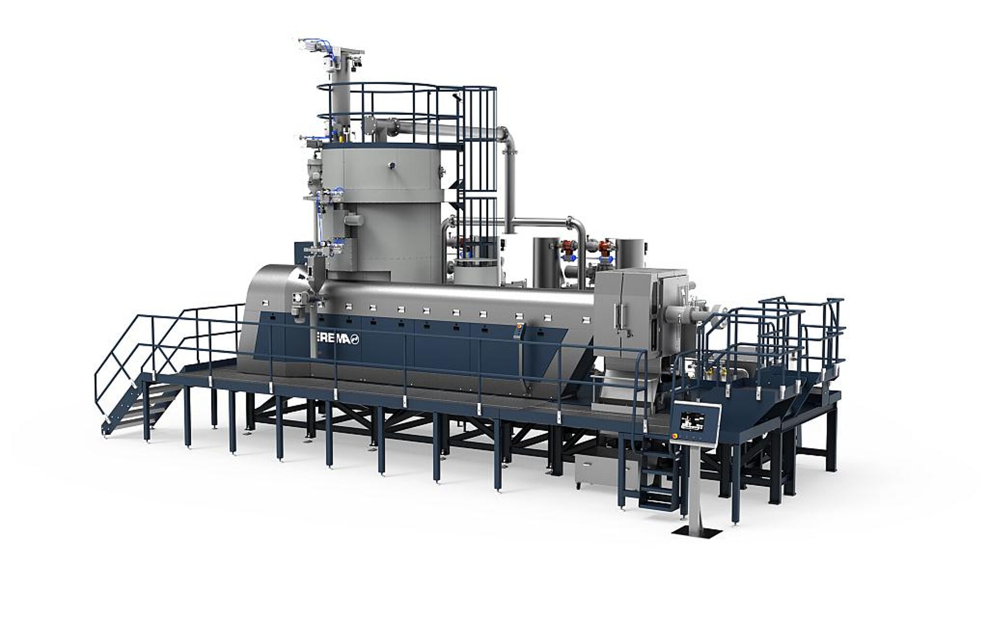Die flexible Vacurema-Anlage für das Bottle-to-Bottle-Recycling ermöglicht Durchsätze von bis zu 6 t/h und produziert bereits in der Basic-Variante lebensmittelechtes rPET. (Abb.: Erema)