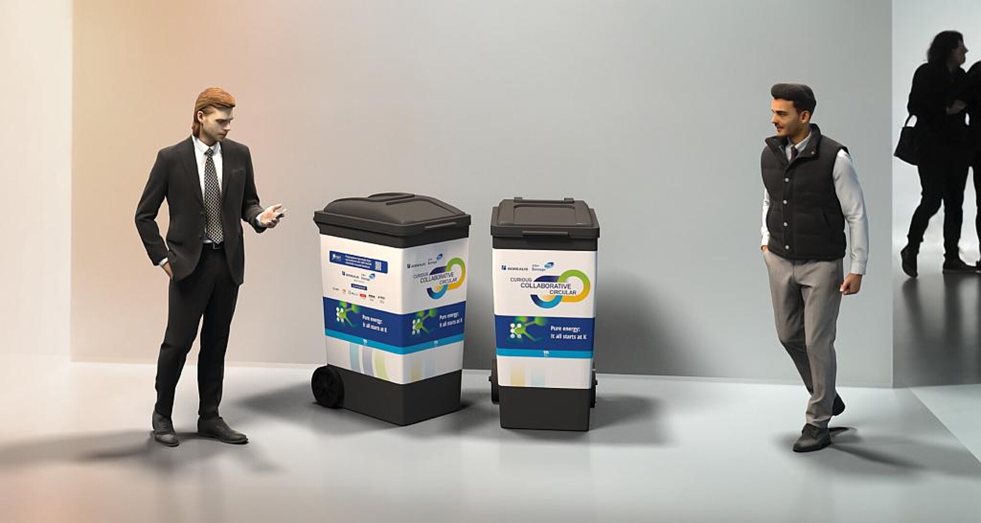 Sammelbehälter auf dem gesamten Messegelände der Messe Düsseldorf ermöglichen eine einfache und effektive Wiederverwendung. (Abb.: Borealis)
