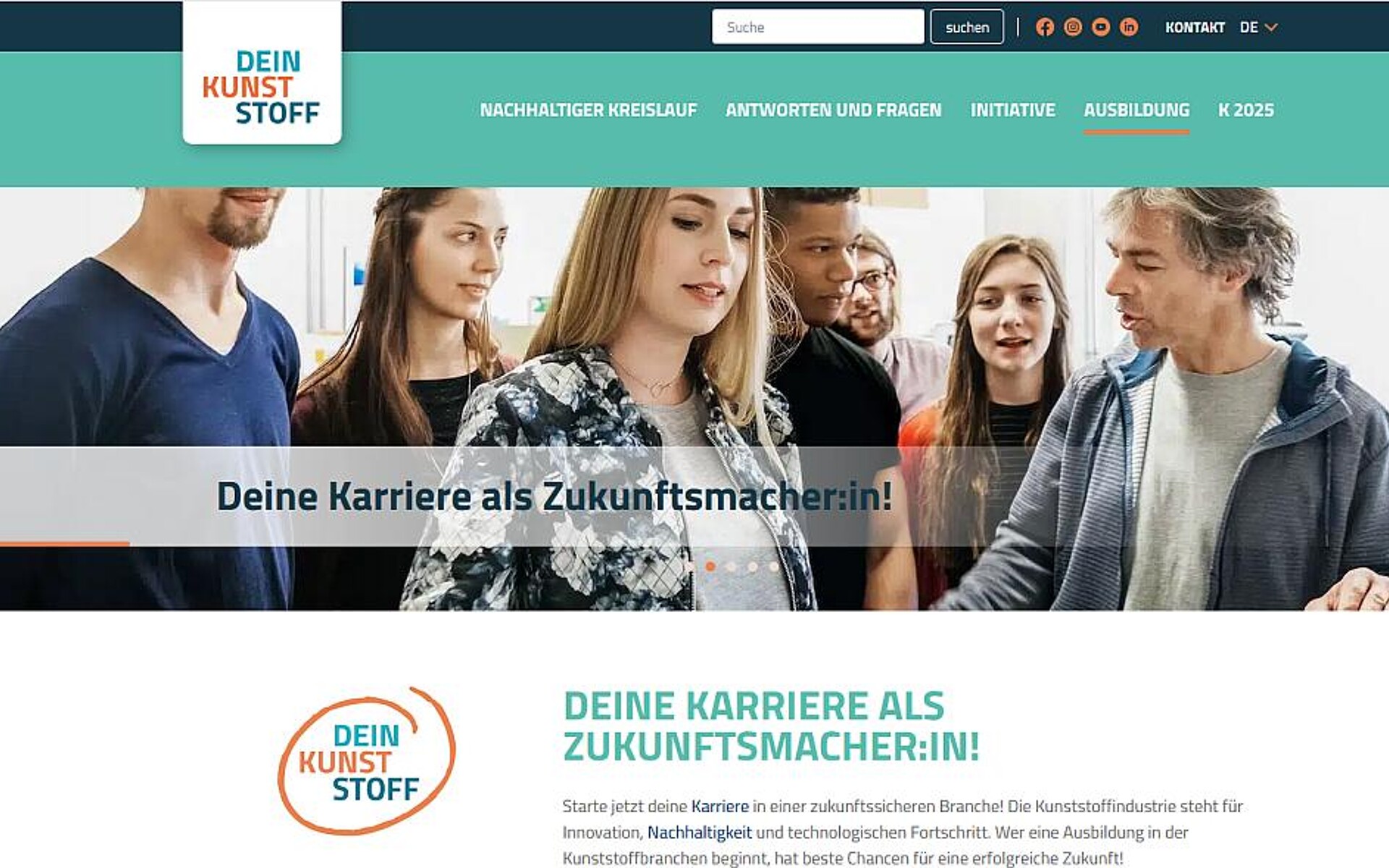 Die neue Nachwuchsseite bietet leicht verständliche Informationen über Berufe und Ausbildungsmöglichkeiten rund um Kunststoffverarbeitung. (Abb.: Wir sind Kunststoff)