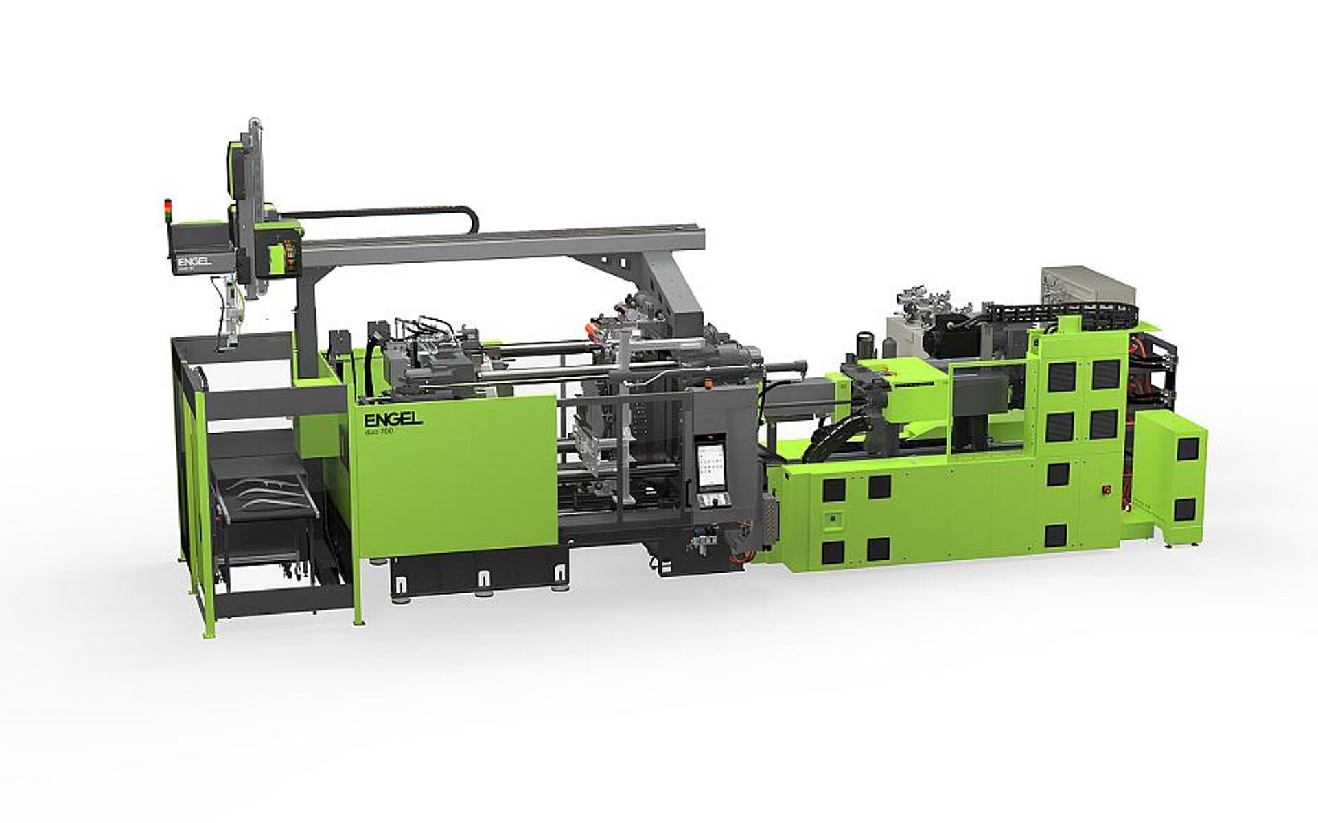 Auf der Engel duo 700 entstehen auf kleiner Fläche funktionalisierte Rückleuchtenmodule durch Kombination von Folienhinterspritzen (foilmelt) und PU-Überfluten (clearmelt) in einem integrierten Prozess. (Foto: Engel)