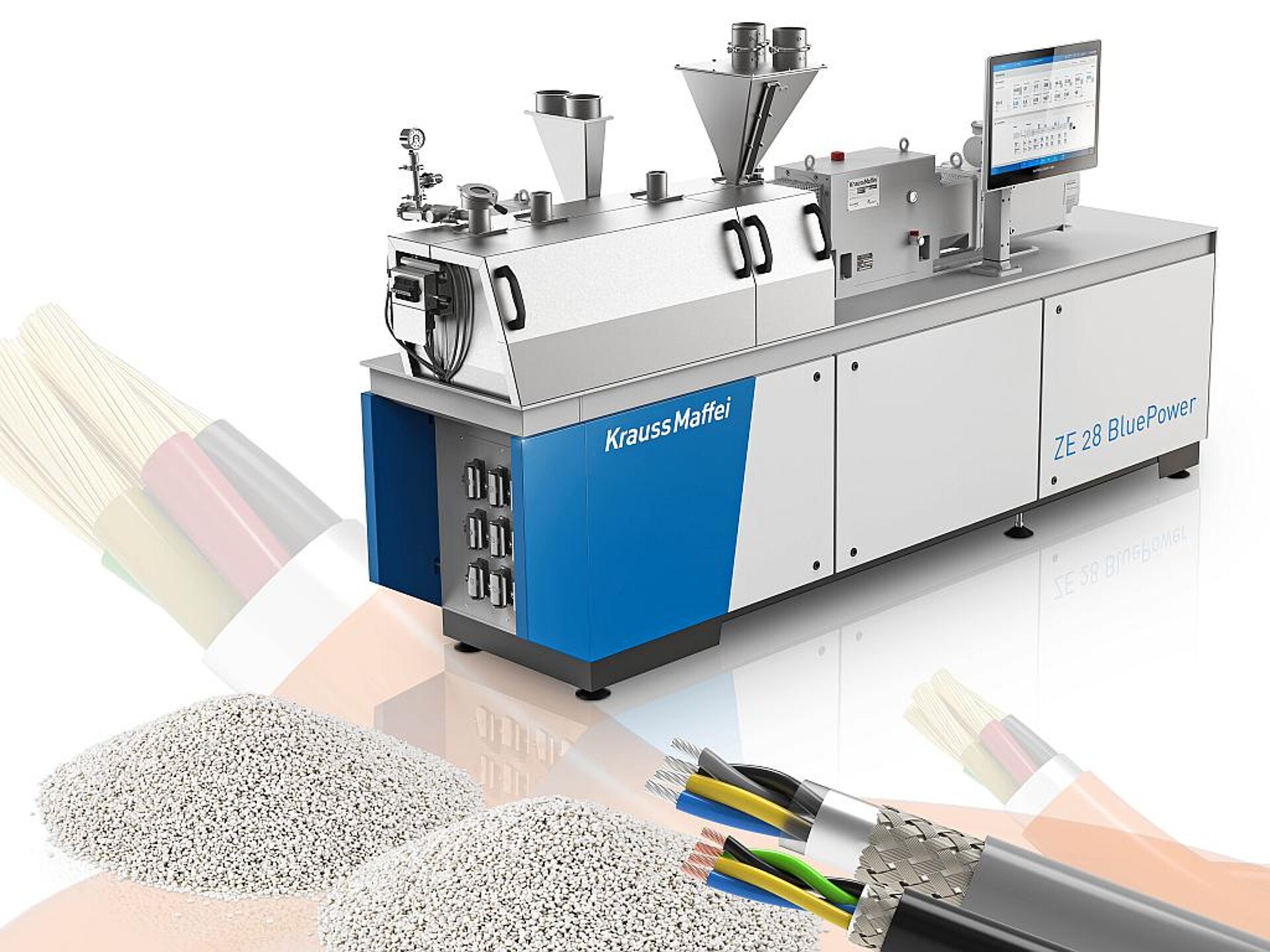 Die Baureihe ZE BluePower ist zur Herstellung halogenfrei flammgeschützter Kabelcompounds geeignet. (Foto: KraussMaffei)