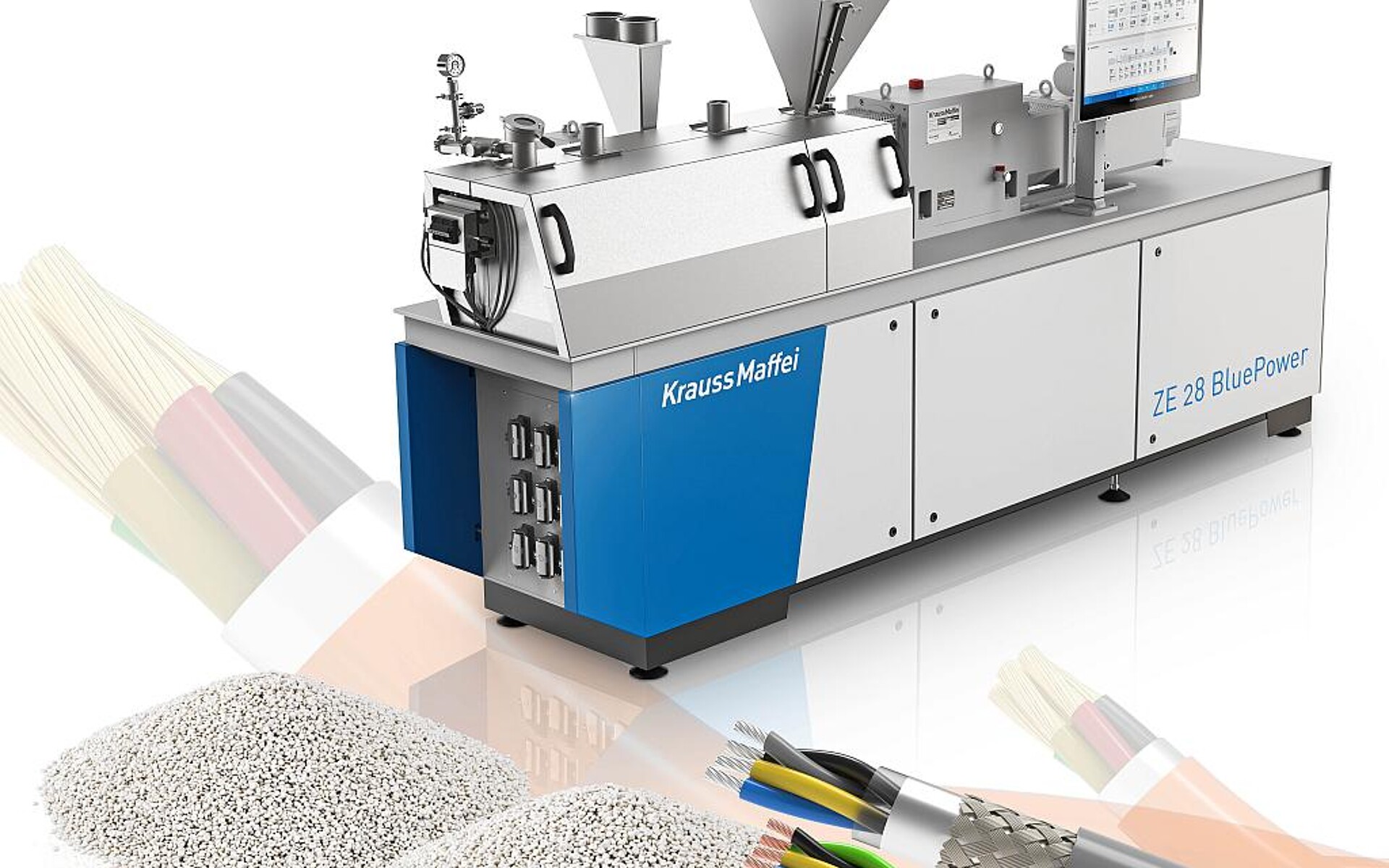 Die Baureihe ZE BluePower ist zur Herstellung halogenfrei flammgeschützter Kabelcompounds geeignet. (Foto: KraussMaffei)