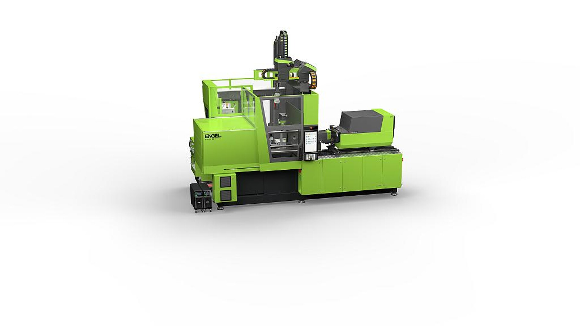 Qualitätsregelung mit weniger Material- und Energieverbrauch: Die kompakte autonome Spritzgießzelle von Engel mit einer vollelektrischen e-mac 80 Spritzgießmaschine, compact cell Automatisierung und Inline-Qualitätserfassung im Zentrum. (Foto: Engel)