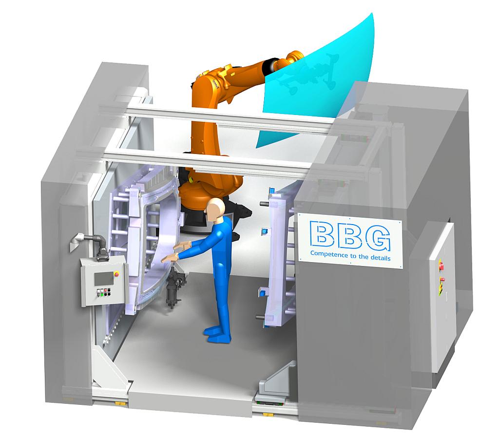 Vertipour ist das weltweit erste Formenträgersystem zum vertikalen Umgießen von Glasscheiben mit Polyurethan. (Abb.: BBG)